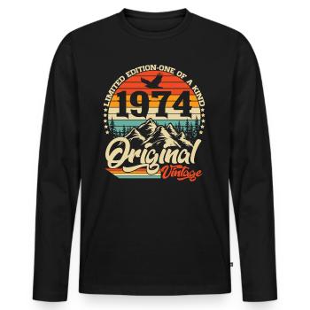 Original 1974 Jahrgang Vintage Geburtstag Geschenk - Männer Premium Bio Langarmshirt - Schwarz - Vorne - Nico (187cm)