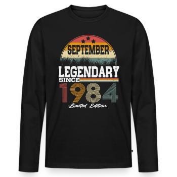 Legenden wurden im September 1984 geboren - Männer Premium Bio Langarmshirt - Schwarz - Vorne - Nico (187cm)