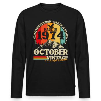Vintage Oktober 1974 Jahrgang Retro Geburtstag - Männer Premium Bio Langarmshirt - Schwarz - Vorne - Nico (187cm)