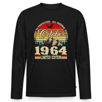 Octobre 1964 Vintage Rétro Cadeau d’Anniversaire - T-shirt manches longues Premium bio Homme - noir - Devant - Nico (187cm)
