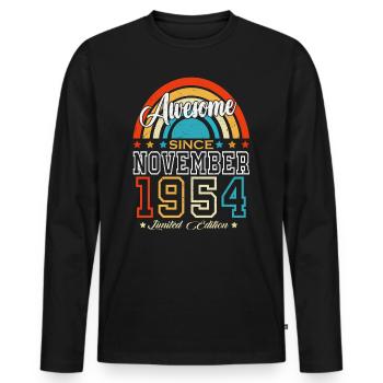 Novembre 1954 Vintage Vintage Rétro Anniversaire - T-shirt manches longues Premium bio Homme - noir - Devant - Nico (187cm)