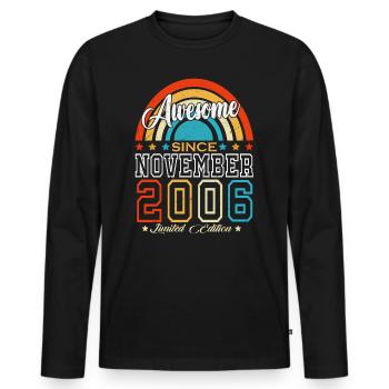 Anniversaire rétro vintage de novembre 2006 - T-shirt manches longues Premium bio Homme - noir - Devant - Nico (187cm)