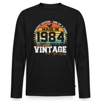 Né en 1984 Cadeau d’anniversaire vintage - T-shirt manches longues Premium bio Homme - noir - Devant - Nico (187cm)
