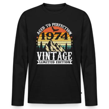 1974 Vintage Anniversaire Cadeau Rétro - T-shirt manches longues Premium bio Homme - noir - Devant - Nico (187cm)