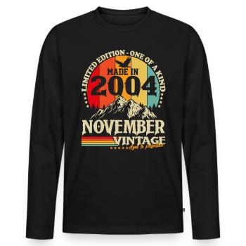Vintage Novembre 2004 Vintage Rétro Anniversaire - T-shirt manches longues Premium bio Homme - noir - Devant - Nico (187cm)