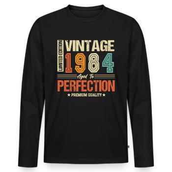 Jahrgang 1984 geboren Vintage Retro Geburtstag - Männer Premium Bio Langarmshirt - Schwarz - Vorne - Nico (187cm)