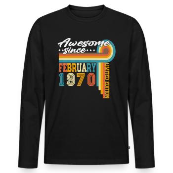Février 1970 Vintage Born Anniversaire Rétro - T-shirt manches longues Premium bio Homme - noir - Devant - Nico (187cm)