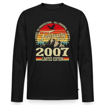 Février 2007 Vintage Born Anniversaire Rétro - T-shirt manches longues Premium bio Homme - noir - Devant - Nico (187cm)
