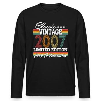 Vintage, 2007, vintage, anniversaire, cadeau, rétro - T-shirt manches longues Premium bio Homme - noir - Devant - Nico (187cm)