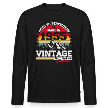Born in 1955 Vintage Birthday Gift - Men's Premium Organic Long Sleeve Shirt - black - Front - Nico (187cm)