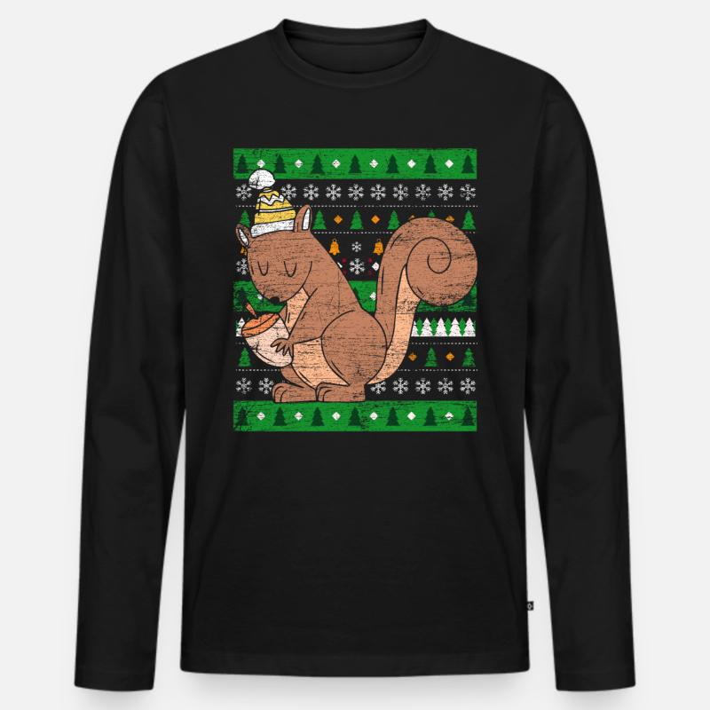 Ugly Christmas Eichhörnchen - Männer Premium Bio Langarmshirt - Schwarz