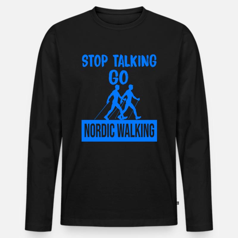 Nordic Walking Quatschen - Männer Premium Bio Langarmshirt - Schwarz