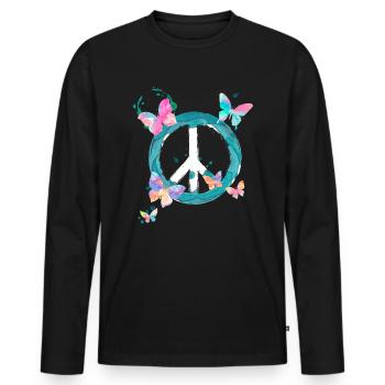 Peacezeichen Schmetterlinge - Männer Premium Bio Langarmshirt - Schwarz - Vorne - Nico (187cm)