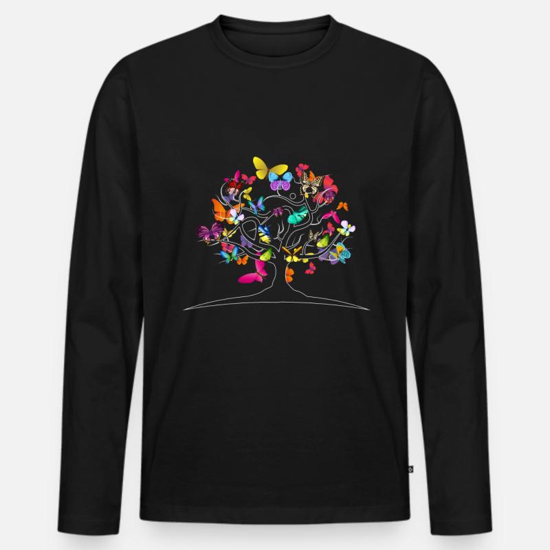 Schmetterlinge Blumen - Männer Premium Bio Langarmshirt - Schwarz