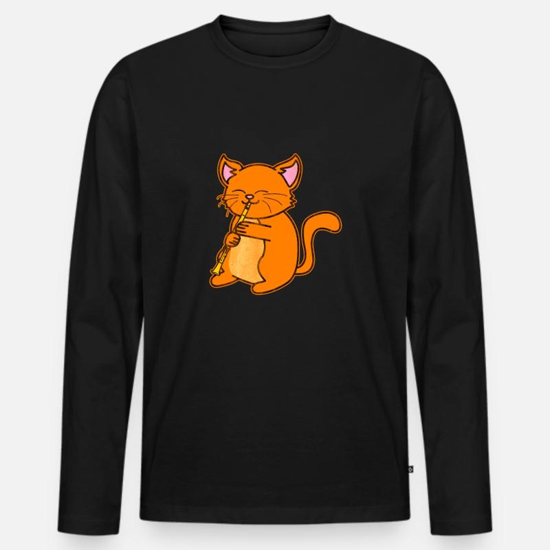 Katze Klarinette - Männer Premium Bio Langarmshirt - Schwarz