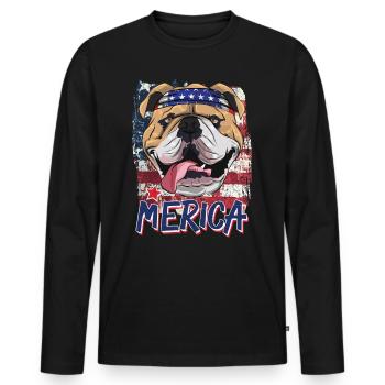 Amerikanische Flagge Englische Bulldogge 4. Juli Merica B - Männer Premium Bio Langarmshirt - Schwarz - Vorne - Nico (187cm)