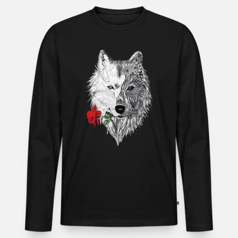 Wolf-Mandala-Rose Canis Lupus - Männer Premium Bio Langarmshirt - Schwarz