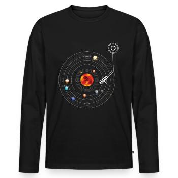 Turntable Solar System Vinyl Planets Moons - Men's Premium Organic Long Sleeve Shirt - black - Front - Nico (187cm)