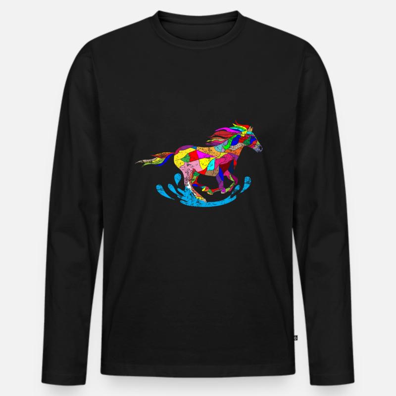 Pferd - Männer Premium Bio Langarmshirt - Schwarz