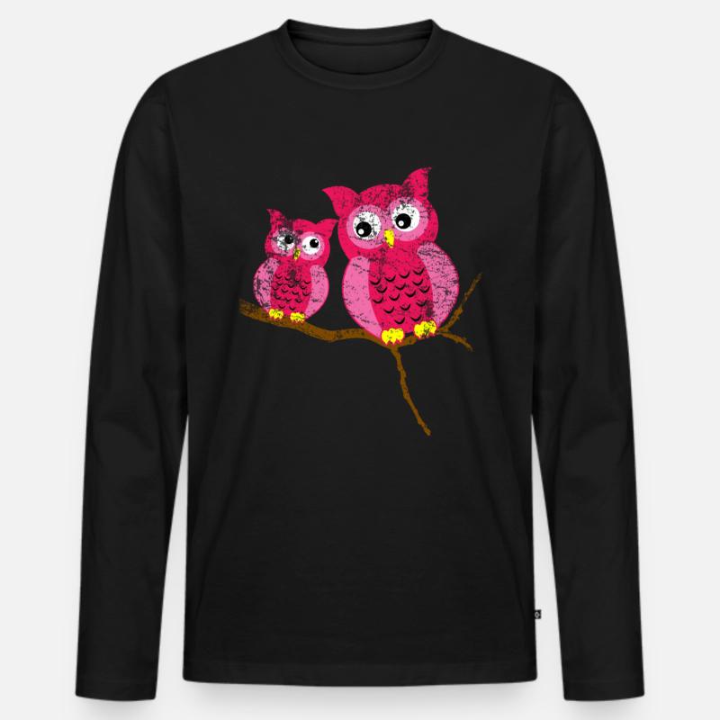 Eule Niedliches Tier - Männer Premium Bio Langarmshirt - Schwarz