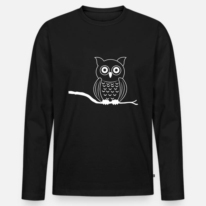 Eule - Männer Premium Bio Langarmshirt - Schwarz