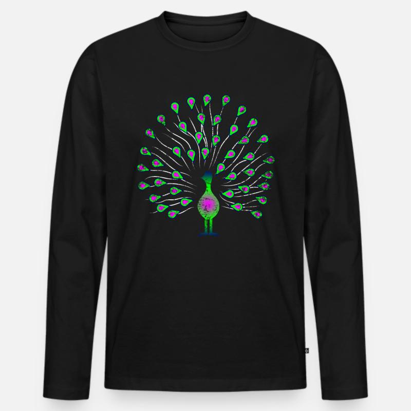 Pfau Tier - Männer Premium Bio Langarmshirt - Schwarz