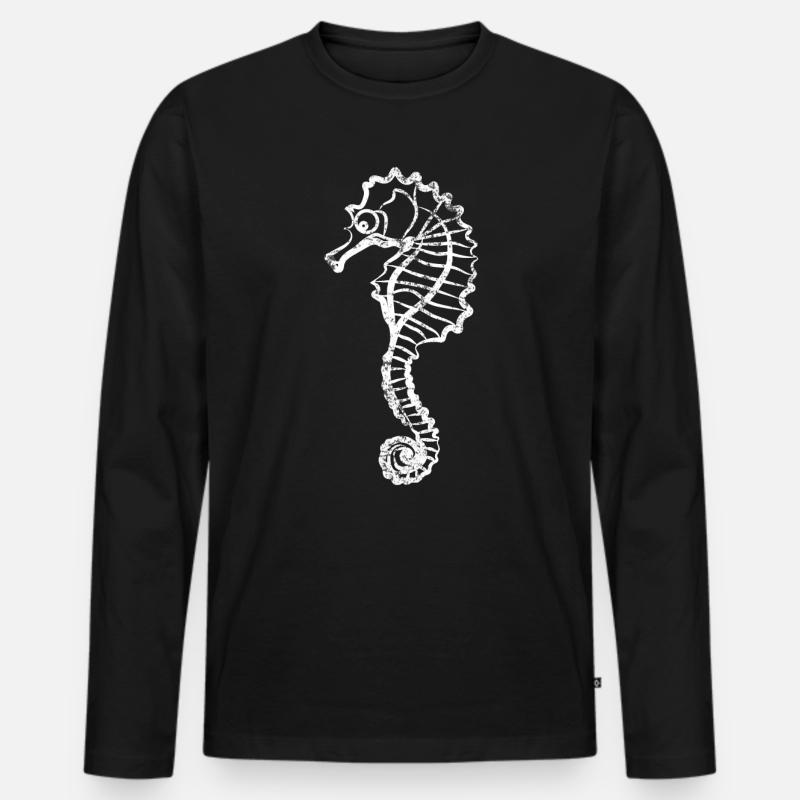 Seepferdchen - Männer Premium Bio Langarmshirt - Schwarz
