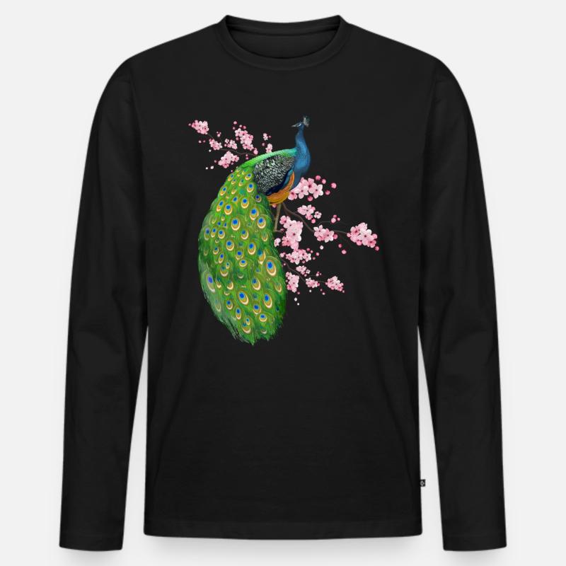 Blumen Pfau - Männer Premium Bio Langarmshirt - Schwarz