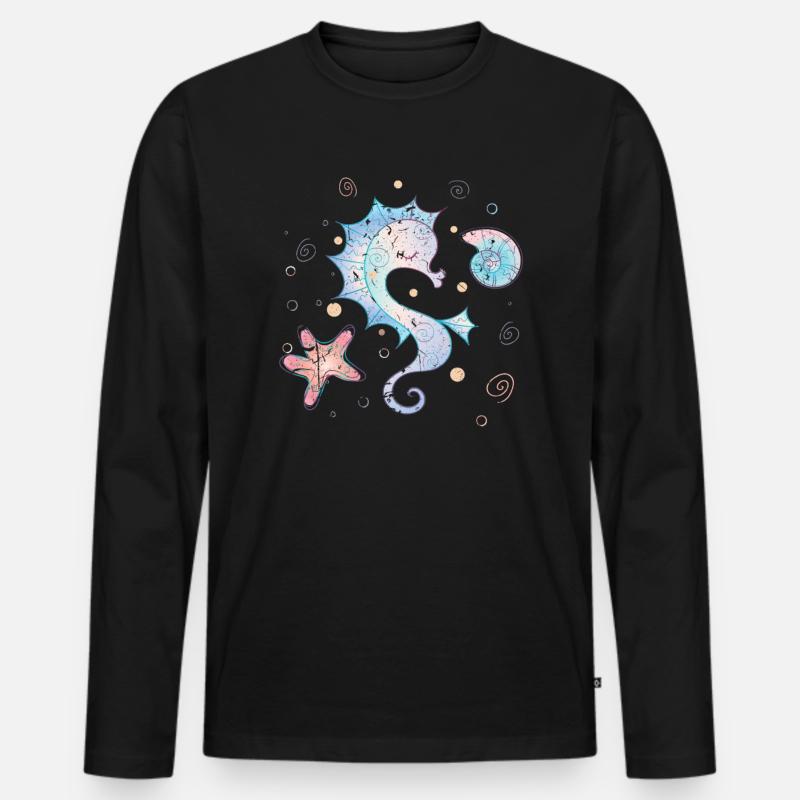 Seepferdchen - Männer Premium Bio Langarmshirt - Schwarz