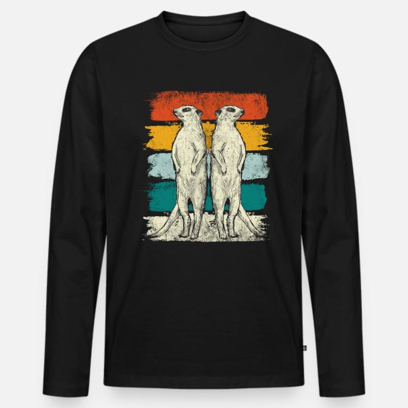 Retro Erdmännchen Tiere - Männer Premium Bio Langarmshirt - Schwarz