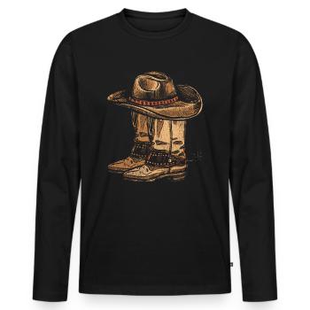 Cowboy Cowboyhut Cowboystiefel - Männer Premium Bio Langarmshirt - Schwarz - Vorne - Nico (187cm)