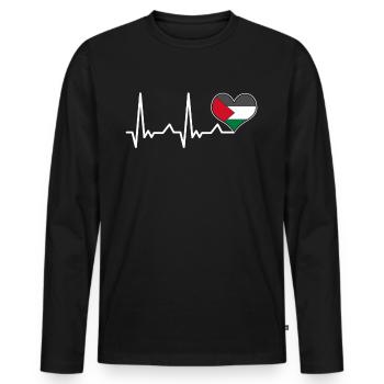 Battement de coeur en Palestine - T-shirt manches longues Premium bio Homme - noir - Devant - Nico (187cm)