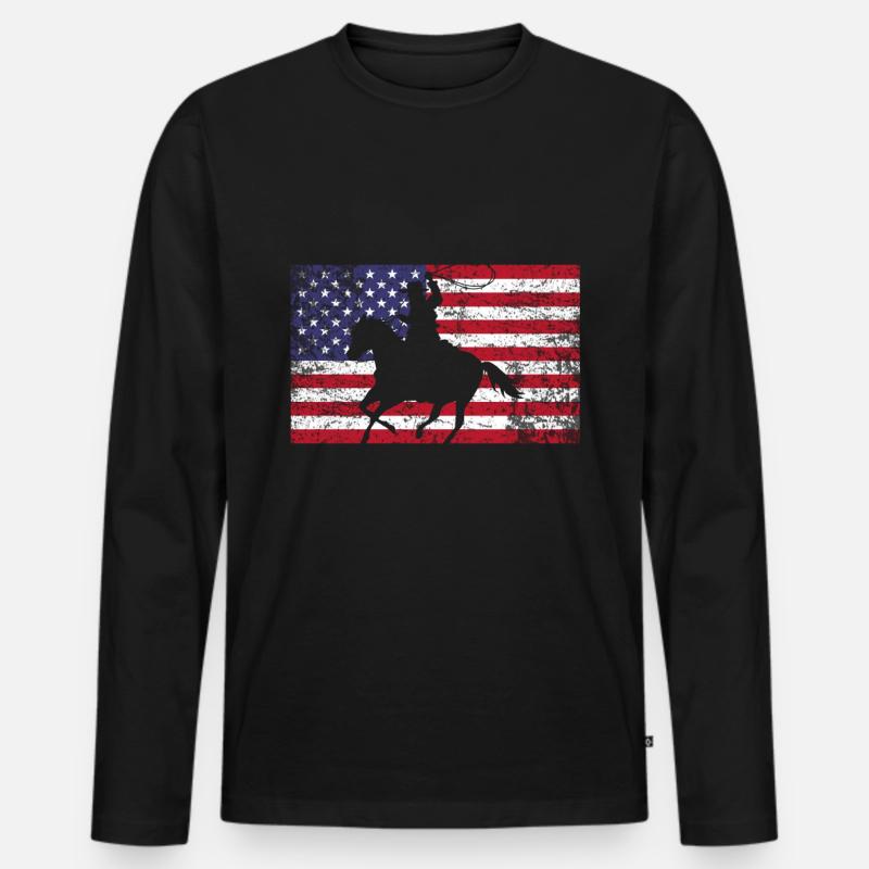Cowboy Amerika - Männer Premium Bio Langarmshirt - Schwarz