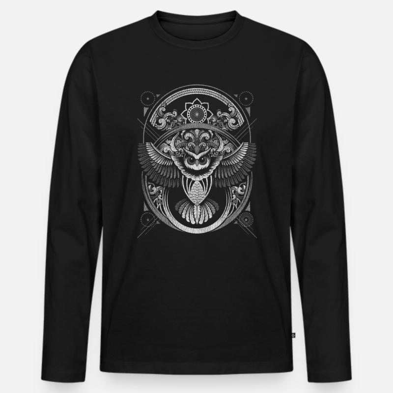 Eule - Männer Premium Bio Langarmshirt - Schwarz