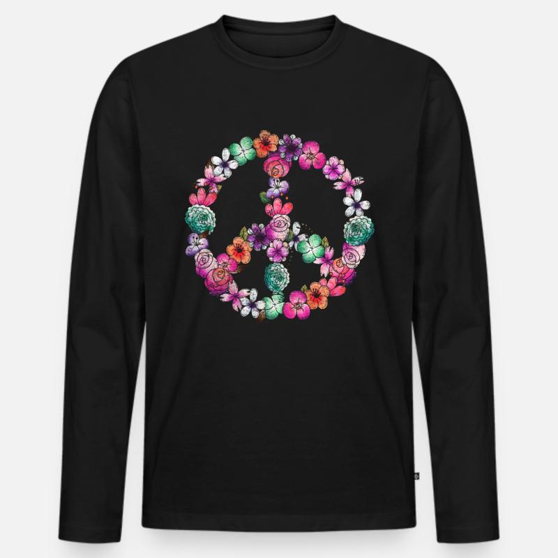 Frieden Blumen - Männer Premium Bio Langarmshirt - Schwarz