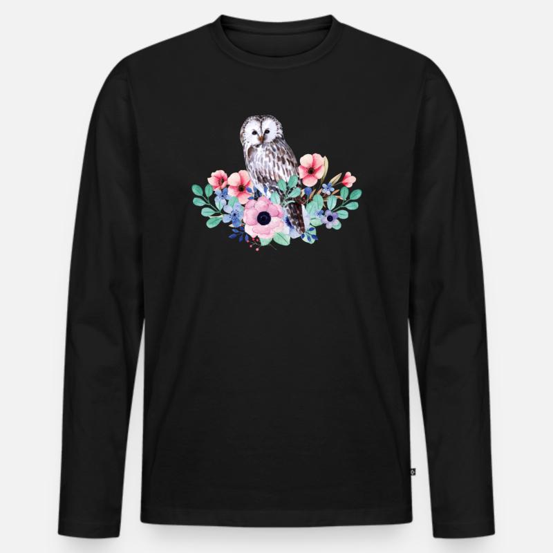 Vogel Eule - Männer Premium Bio Langarmshirt - Schwarz