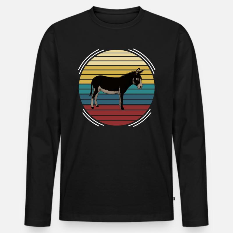 Retro Esel Pferd - Männer Premium Bio Langarmshirt - Schwarz