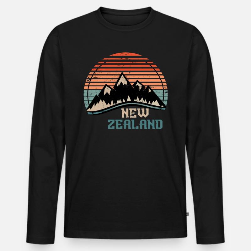 Retro Neuseeland - Männer Premium Bio Langarmshirt - Schwarz