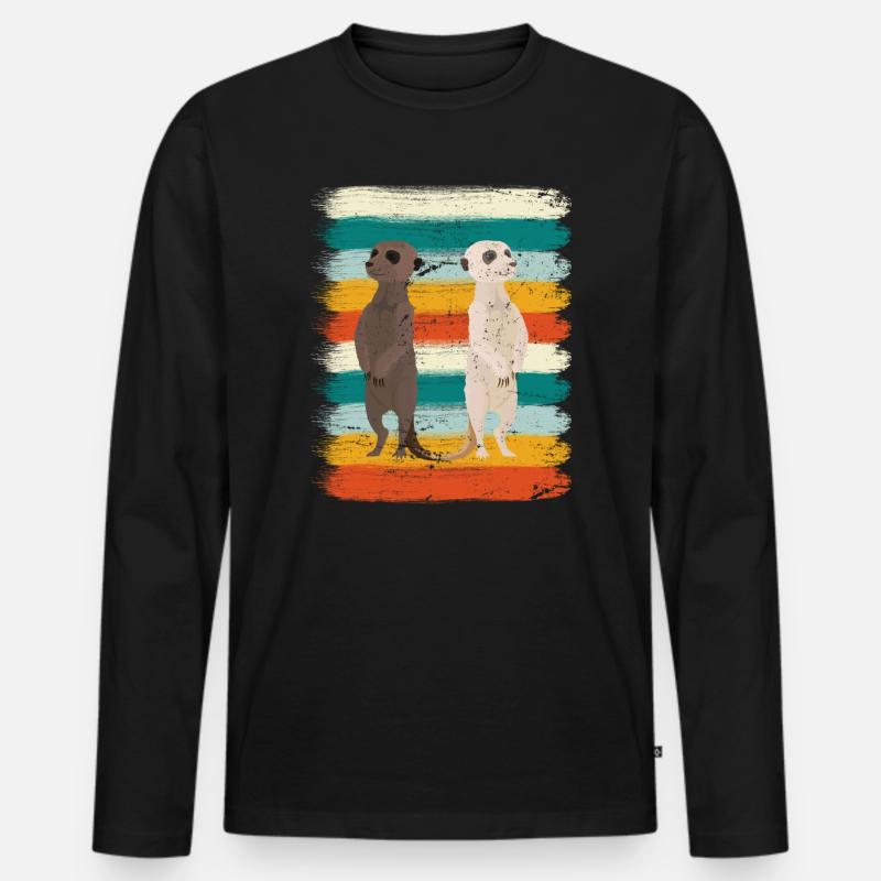 Retro Erdmännchen - Männer Premium Bio Langarmshirt - Schwarz