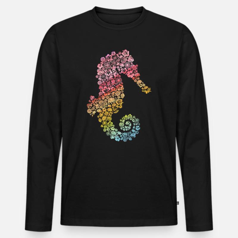 Seepferdchen - Männer Premium Bio Langarmshirt - Schwarz
