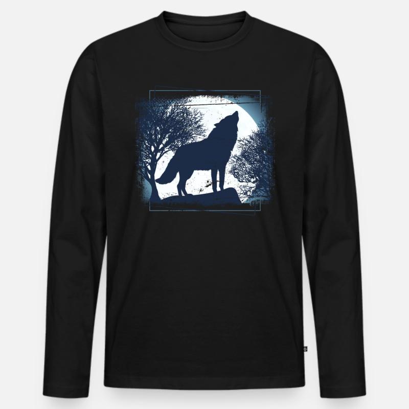 Wolf Rudel Tiere - Männer Premium Bio Langarmshirt - Schwarz