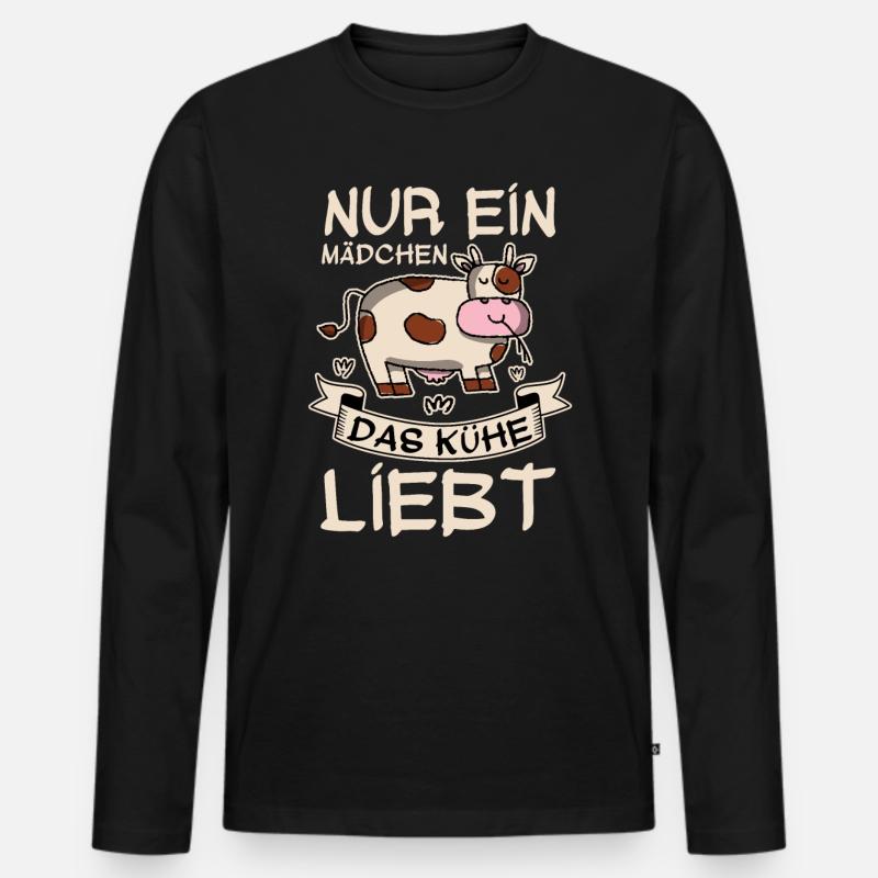 Kuh Mädchen Tiere - Männer Premium Bio Langarmshirt - Schwarz