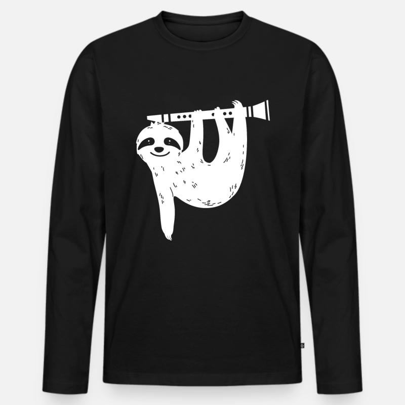 Klarinette Faultier Geschenkidee - Männer Premium Bio Langarmshirt - Schwarz
