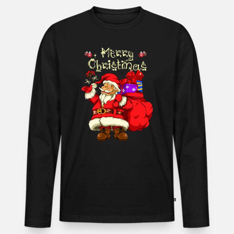 Weihnachtsmann Tannenbaum Heiligabend - Männer Premium Bio Langarmshirt - Schwarz