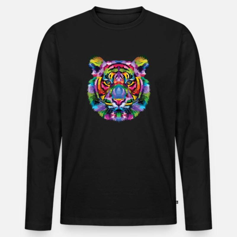 Tiger Tier - Männer Premium Bio Langarmshirt - Schwarz