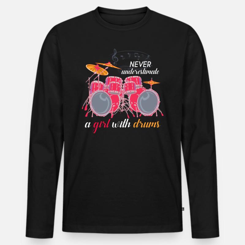 Schlagzeug Mädchen - Männer Premium Bio Langarmshirt - Schwarz
