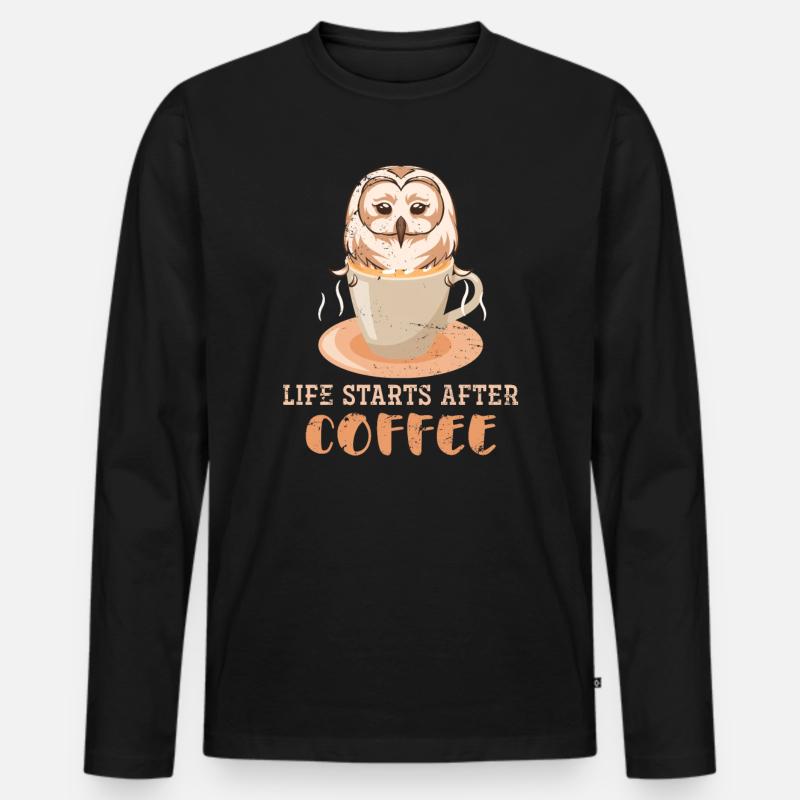 Eule Kaffee - Männer Premium Bio Langarmshirt - Schwarz