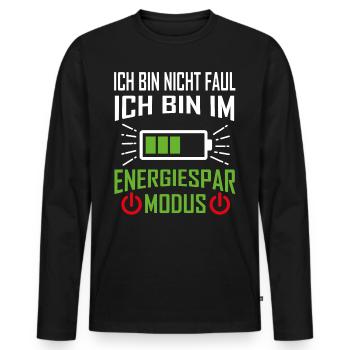Ich bin nicht Faul - Ich bin im Energiespar Modus - Männer Premium Bio Langarmshirt - Schwarz - Vorne - Nico (187cm)