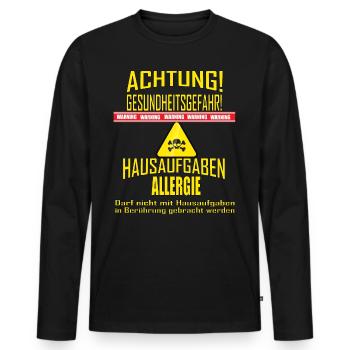 Devoirs Allergie Drôle élève - T-shirt manches longues Premium bio Homme - noir - Devant - Nico (187cm)
