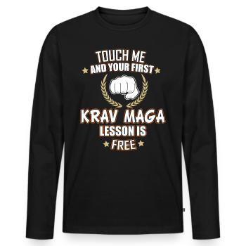Krav Maga Arts Martiaux Auto-Défense Enseignement - T-shirt manches longues Premium bio Homme - noir - Devant - Nico (187cm)